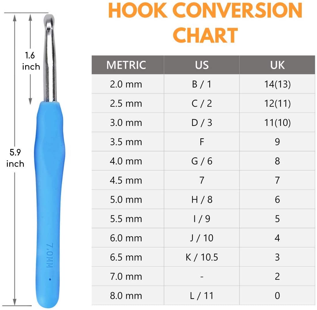 Crochet Hooks Set,2mm(b)-8mm(l) Ergonomic Crochet Hooks With Case